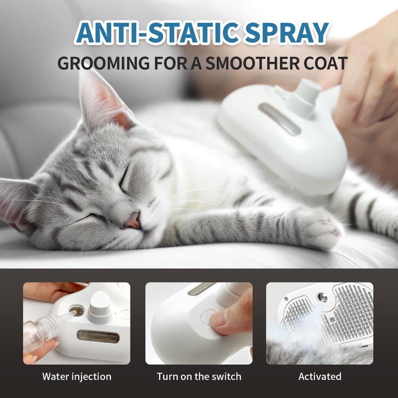 HeroKitty Dog Brush for Shedding, 3 in 1 Self Cleaning Steam Dog Brush - Anti-Static,Cat Steam Brush Removal Comb with Release Button, Grooming Tool for Long and Short Hair Pets, White - Image 4